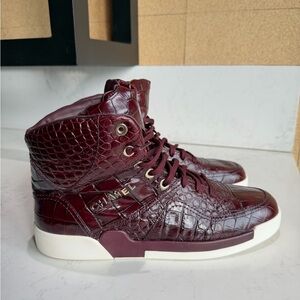 Chanel Burgundy Croc Embossed High Top Sneakers Size 45/12 RARE Authentic